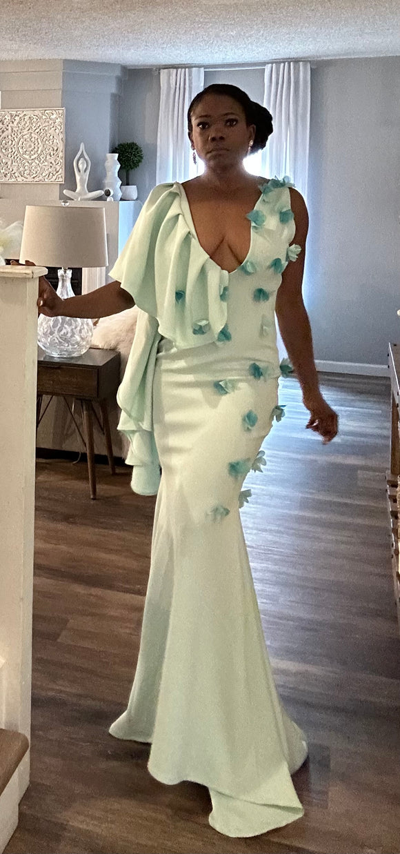 island evening dresses Polynesian Print Two-toned Mermaid Gown