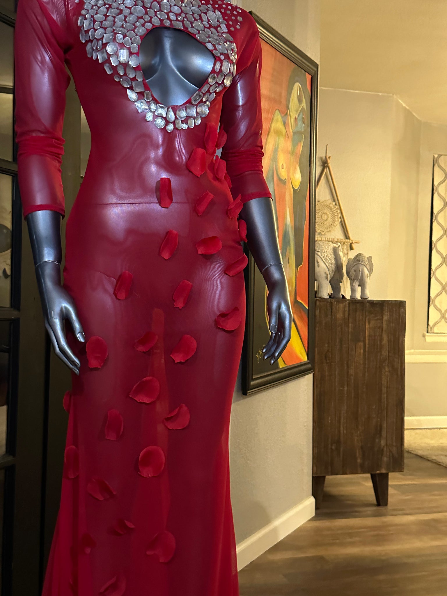 red rose petal dress V-NECK PETAL STRAPLESS VELVET MAXI DRESS IN RED | CULT MIA
