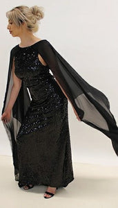 Chic Black Sequence Bat Wing Gown
